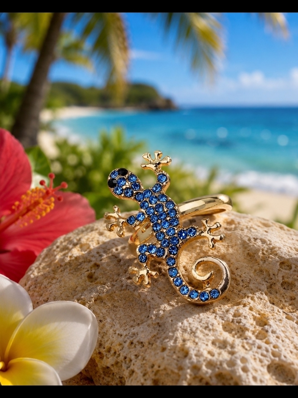 BETSEY JOHNSON RHINESTONE GECKO RING